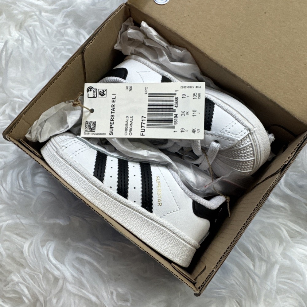 Adidas Superstar Toddler's Shoes Cloud‎ White/Core Black fU7717 Sneakers New Box